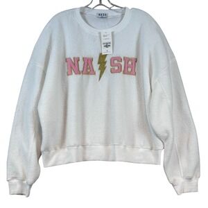 NASH The Nash Collection Lightning Bolt Sherpa Sweatshirt White Pink Gold Medium